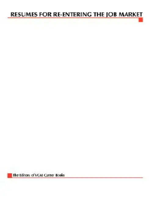 Resumes for Re-Entering the Job Market, Second Edition by Career Books Vgm Career Books