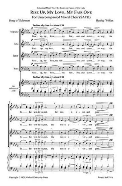 Rise Up, My Love, My Fair One Liturical Motet 5: Vocal Score by Willan
