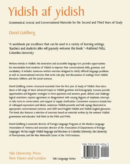 Yidish AF Yidish: Grammatical, Lexical, and Conversational Materials for the Second and Third Years of Study by David Goldberg