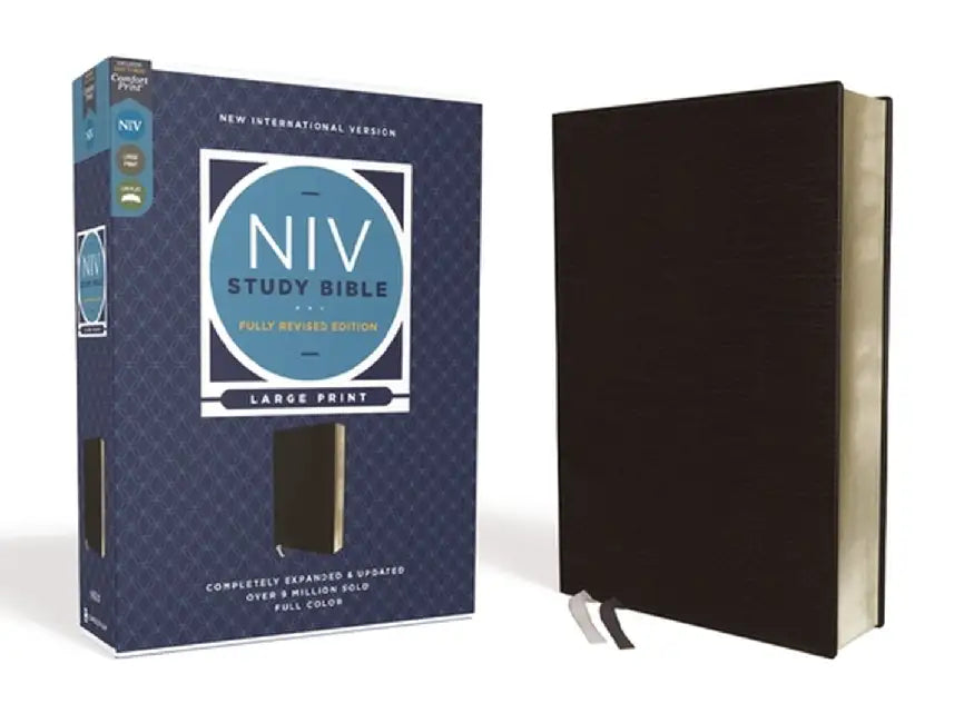 NIV Study Bible, Fully Revised Edition, Large Print, Bonded Leather, Black, Red Letter, Comfort Print by Kenneth L. Barker