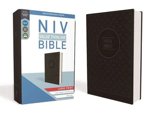 NIV, Value Thinline Bible, Large Print, Imitation Leather, Gray/Black by Zondervan