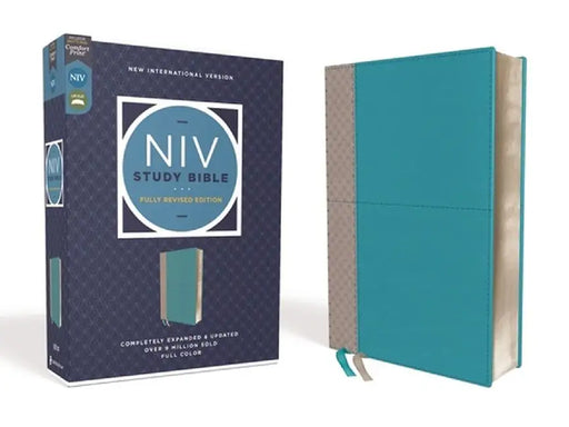 NIV Study Bible, Fully Revised Edition, Leathersoft, Teal/Gray, Red Letter, Comfort Print by Kenneth L. Barker