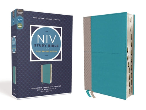 NIV Study Bible, Fully Revised Edition, Leathersoft, Teal/Gray, Red Letter, Thumb Indexed, Comfort Print by Kenneth L. Barker