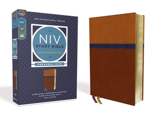 NIV Study Bible, Fully Revised Edition, Personal Size, Leathersoft, Brown/Blue, Red Letter, Comfort Print by Kenneth L. Barker