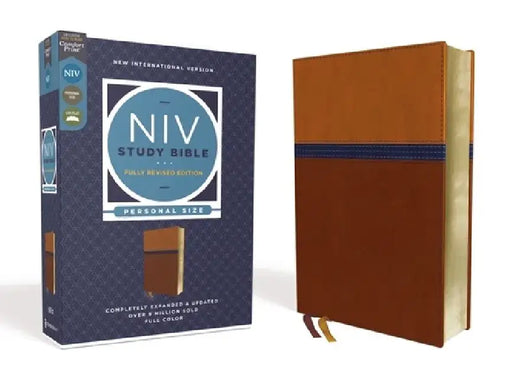 NIV Study Bible, Fully Revised Edition, Personal Size, Leathersoft, Brown/Blue, Red Letter, Comfort Print by Kenneth L. Barker