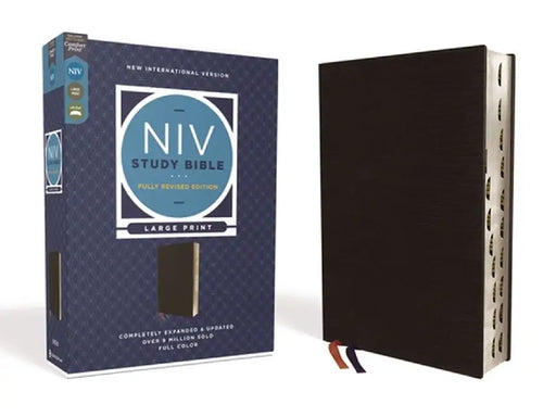 NIV Study Bible, Fully Revised Edition, Large Print, Bonded Leather, Black, Red Letter, Thumb Indexed, Comfort Print by Kenneth L. Barker