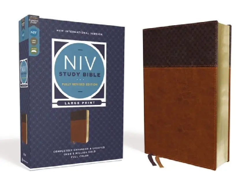 NIV Study Bible, Fully Revised Edition, Large Print, Leathersoft, Brown, Red Letter, Comfort Print by Kenneth L. Barker