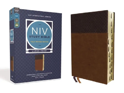 NIV Study Bible, Fully Revised Edition, Large Print, Leathersoft, Brown, Red Letter, Thumb Indexed, Comfort Print by Kenneth L. Barker