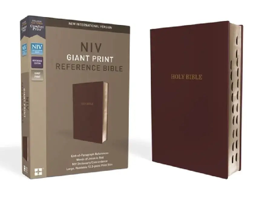 NIV, Reference Bible, Giant Print, Leather-Look, Burgundy, Red Letter Edition, Indexed, Comfort Print by Zondervan