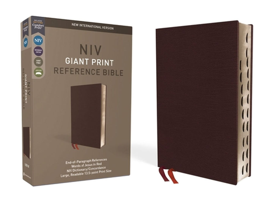 NIV, Reference Bible, Giant Print, Bonded Leather, Burgundy, Red Letter Edition, Indexed, Comfort Print by Zondervan