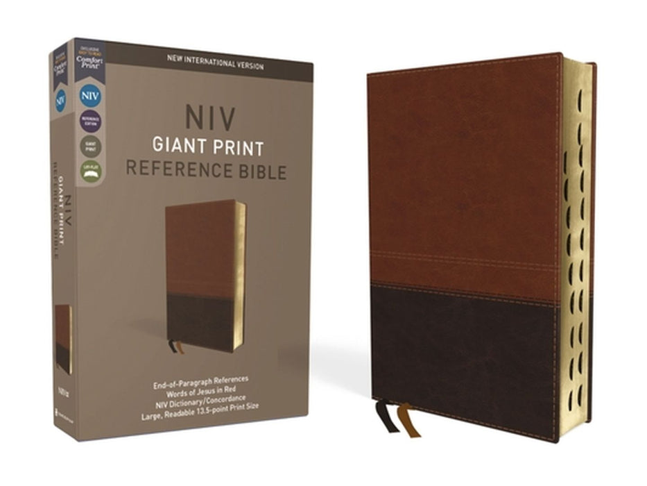 NIV, Reference Bible, Giant Print, Imitation Leather, Brown, Red Letter Edition, Indexed, Comfort Print by Zondervan