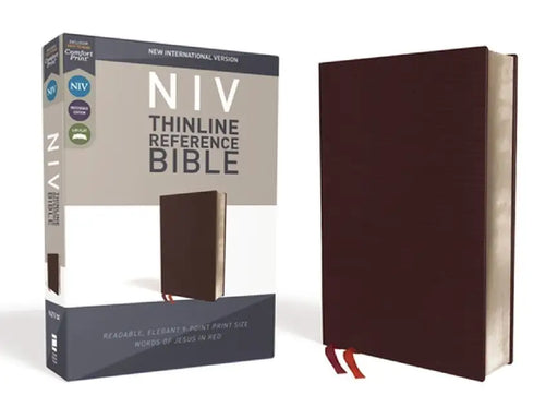 NIV, Thinline Reference Bible, Bonded Leather, Burgundy, Red Letter Edition, Comfort Print by Zondervan