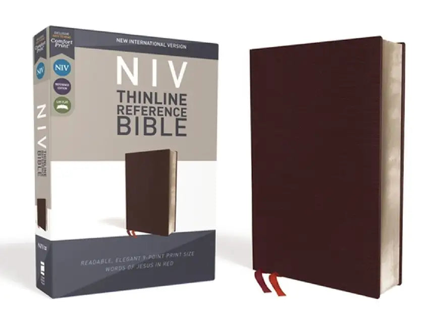 NIV, Thinline Reference Bible, Bonded Leather, Burgundy, Red Letter Edition, Comfort Print by Zondervan