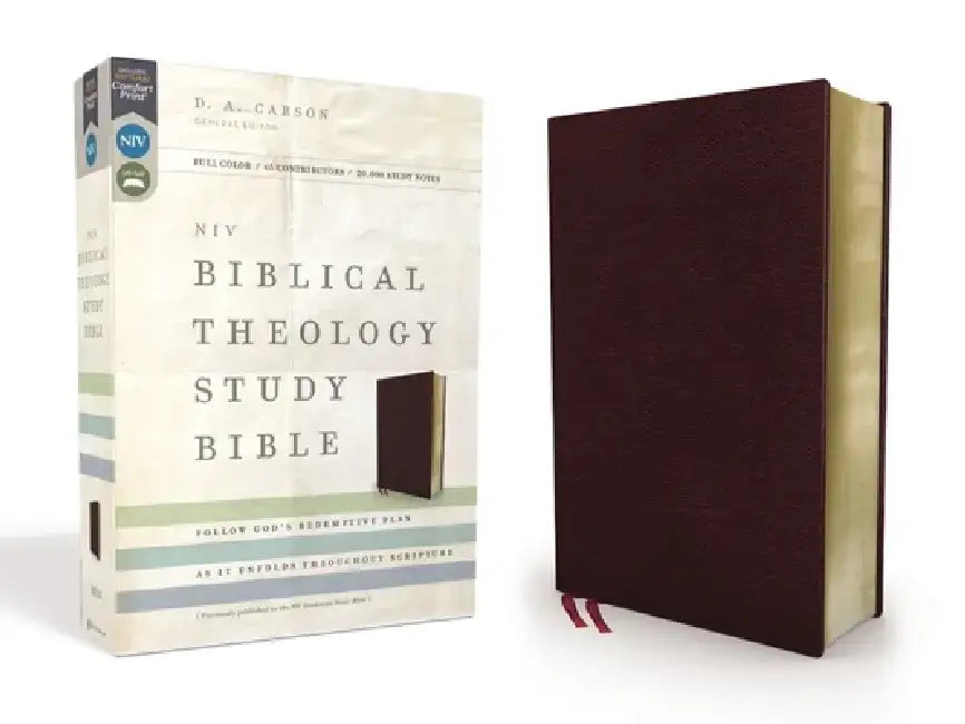 NIV, Biblical Theology Study Bible, Bonded Leather, Burgundy, Indexed, Comfort Print: Follow God's Redemptive Plan as It Unfolds Throughout Scripture by D. A. Carson