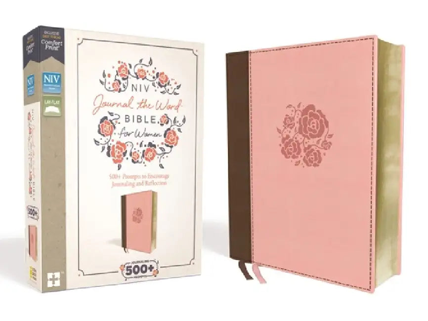 NIV, Journal the Word Bible for Women, Leathersoft, Pink, Red Letter Edition, Comfort Print: 500+ Prompts to Encourage Journaling and Reflection by Zondervan