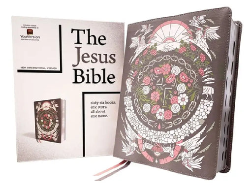 The Jesus Bible Artist Edition, Niv, (with Thumb Tabs to Help Locate the Books of the Bible), Leathersoft, Gray Floral, Thumb Indexed, Comfort Print by Passion Publishing