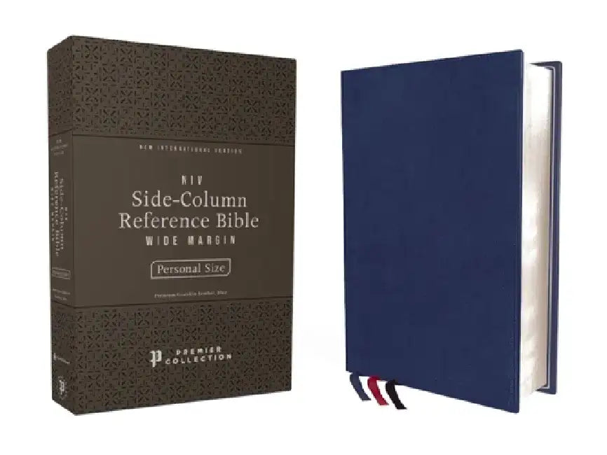 Niv, Side-Column Reference Bible, Personal Size, Premium Goatskin Leather, Blue, Premier Collection, Art Gilded Edges, Comfort Print by Zondervan
