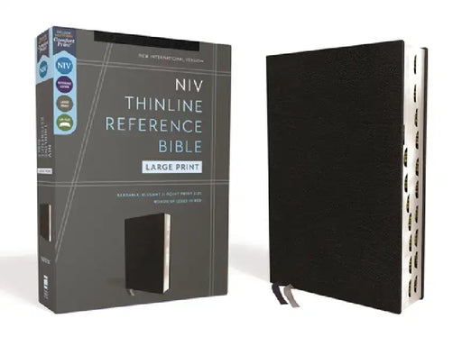 Niv, Thinline Reference Bible, Large Print, European Bonded Leather, Black, Red Letter, Thumb Indexed, Comfort Print by Zondervan