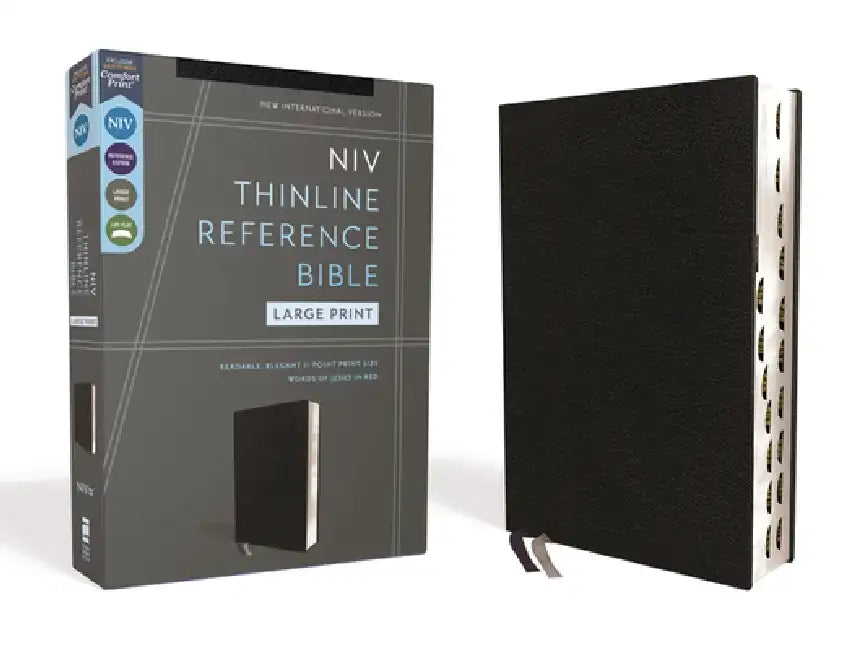 Niv, Thinline Reference Bible, Large Print, European Bonded Leather, Black, Red Letter, Thumb Indexed, Comfort Print by Zondervan