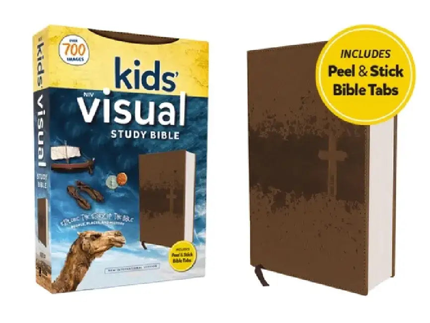 Niv, Kids' Visual Study Bible, Leathersoft, Bronze, Full Color Interior, Peel/Stick Bible Tabs: Explore the Story of the Bible---People, Places, and H by Zondervan