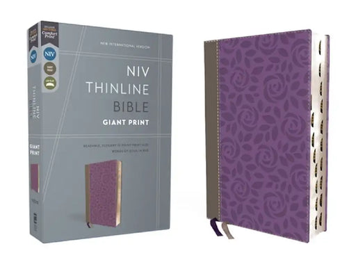 Niv, Thinline Bible, Giant Print, Leathersoft, Gray/Purple, Red Letter, Thumb Indexed, Comfort Print by Zondervan