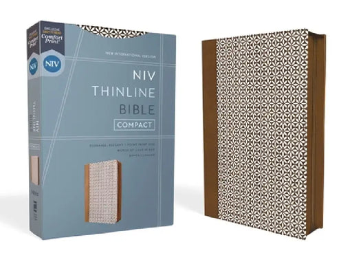 Niv, Thinline Bible, Compact, Leathersoft, Brown/White, Zippered, Red Letter, Comfort Print