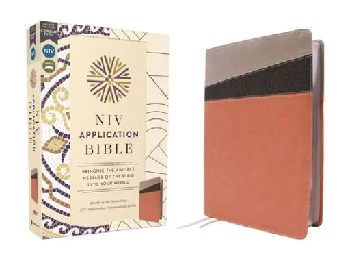 NIV Application Bible, Leathersoft, Coral/Gray, Red Letter, Comfort Print: Bringing the Ancient Message of the Bible Into Your World by Zondervan
