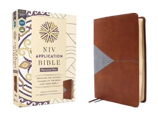 NIV Application Bible, Personal Size, Leathersoft, Brown/Blue, Red Letter, Comfort Print: Bringing the Ancient Message of the Bible Into Your World by Zondervan