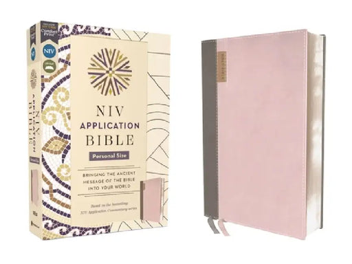 NIV Application Bible, Personal Size, Leathersoft, Pink/Gray, Red Letter, Comfort Print: Bringing the Ancient Message of the Bible Into Your World by Zondervan