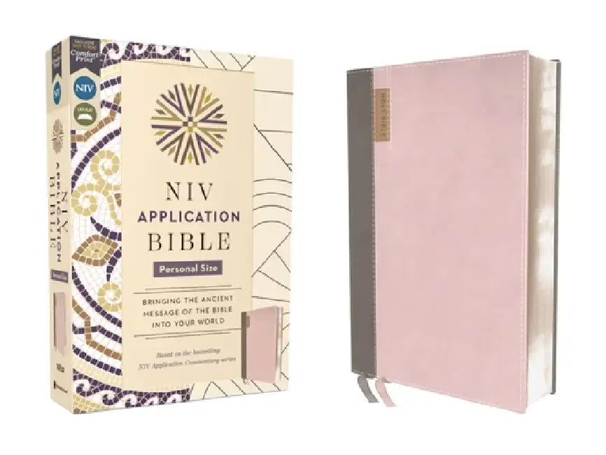 NIV Application Bible, Personal Size, Leathersoft, Pink/Gray, Red Letter, Comfort Print: Bringing the Ancient Message of the Bible Into Your World by Zondervan
