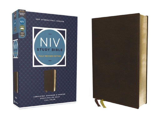 NIV Study Bible, Fully Revised Edition (Study Deeply. Believe Wholeheartedly.), Genuine Leather, Calfskin, Brown, Red Letter, Comfort Print by Kenneth L. Barker
