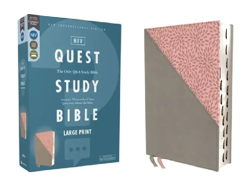 Niv, Quest Study Bible, Large Print, Leathersoft, Gray/Pink, Thumb Indexed, Comfort Print: The Only Q and A Study Bible by Christianity Today Intl