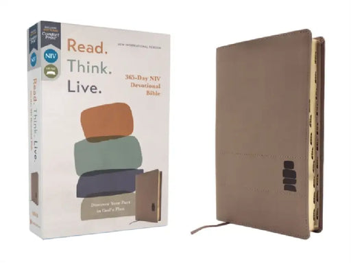Niv, Read. Think. Live., Leathersoft, Brown, Thumb Indexed, Comfort Print: 365-Day NIV Devotional Bible - Discover Your Part in God's Plan by Walk Thru the Bible