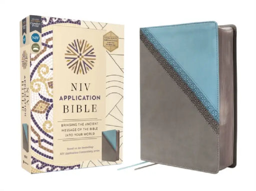 NIV Application Bible, Leathersoft, Teal/Grey, Red Letter, Comfort Print: Bringing the Ancient Message of the Bible Into Your World by Zondervan