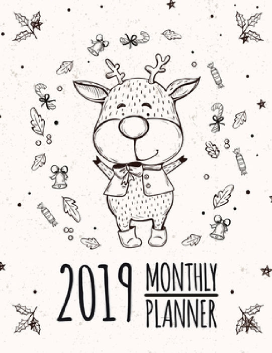 2019 Monthly Planner: Sketch Deer Design 2019-2020 Years Planner and 12 months calendar planner with journal page by Mary Morin
