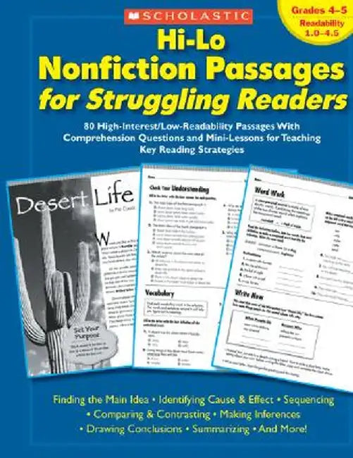 Hi-Lo Nonfiction Passages for Struggling Readers: Grades 4-5: 80 High-Interest/Low-Readability Passages with Comprehension Questions and Mini-Lessons by Teaching Resources