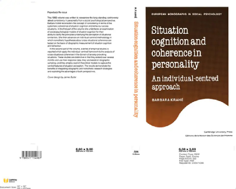 Situation Cognition and Coherence in Personality: An Individual-Centred Approach by Barbara Krahe, Barbara Krah