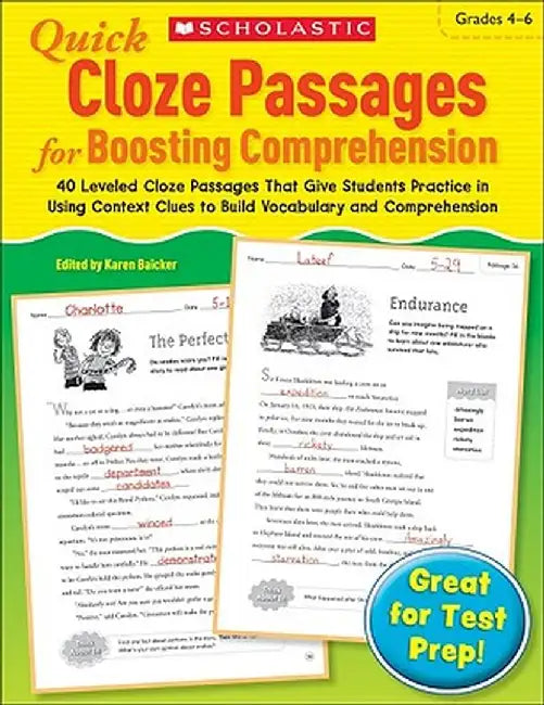 Quick Cloze Passages for Boosting Comprehension, Grades 4-6 by Karen Baicker