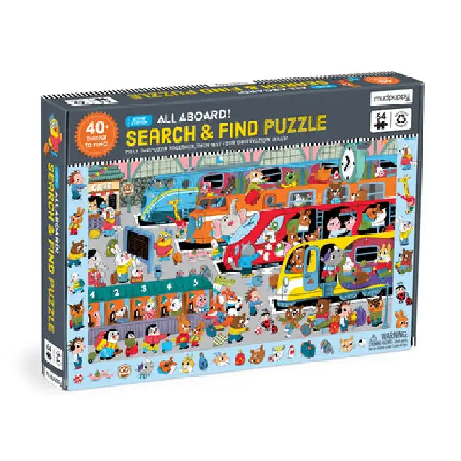 All Aboard! Train Station 64 Piece Search & Find Puzzle by Mudpuppy