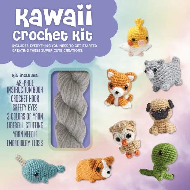 Kawaii Crochet Kit: Includes Everything you Need to Get Started Creating These Super Cute Creations!–Kit Includes: 48-page Instruction Book, Crochet Hook, Safety Eyes, 3 Colors of Yarn, Fiberfill Stuffing, Yarn Needle, Embroidery Floss by Kati Galusz