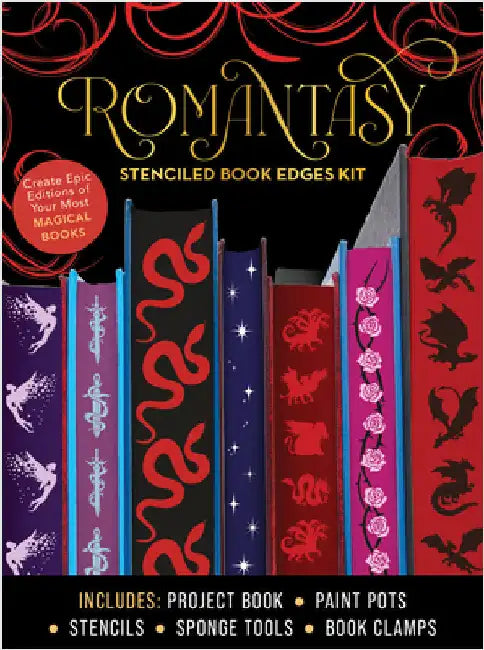 Romantasy Stenciled Book Edges Kit: Create Epic Editions of Your Most Magical Books - Includes: Project Book, Paint Pots, Stencils, Sponge Tools, Book Clamps by Editors of Chartwell Books