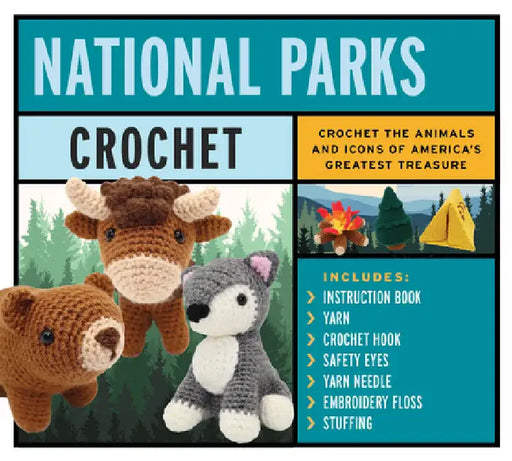 National Parks Crochet Kit: Crochet the Animals and Icons of America's Greatest Treasure - Includes: Instruction Book, 4 Colors of Yarn, Crochet Hook, Safety Eyes, Yarn Needle, Stuffing by Victoria Kairis