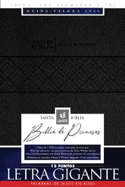 Santa Biblia de Promesas Reina Valera 1960 / Letra Gigante - 13 Puntos / Piel Especial Con Índice Y Cierre / Negra // Spanish Promise Bible Rvr 1960 / by Editorial Unilit
