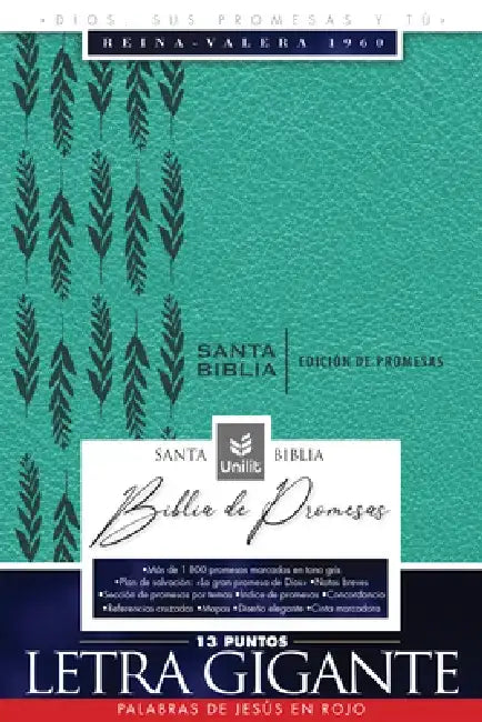 Santa Biblia de Promesas Reina Valera 1960 / Letra Gigante - 13 Puntos / Piel Especial Con Índice Y Cierre / Turquesa // Spanish Promise Bible Rvr 60 by Editorial Unilit