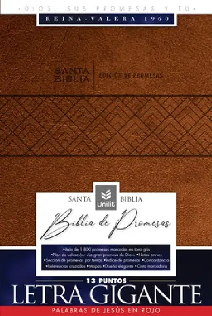 Santa Biblia de Promesas Reina Valera 1960 / Letra Gigante - 13 Puntos / Piel Especial Con Cierre / Café // Spanish Promise Bible Rvr 1960 / Giant Pri by Editorial Unilit