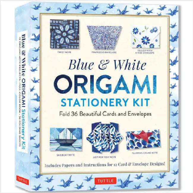 Blue & White Origami Stationery Kit: Fold 36 Beautiful Cards and Envelopes: Includes Papers and Instructions for 12 Origami Note Projects by (EDT) Tuttle Studio