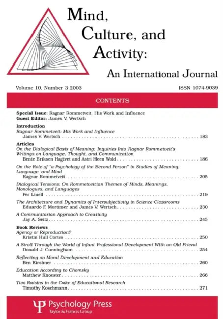 Ragnar Rommetveit: His Work and Influence: a Special Issue of mind, Culture, and Activity by James V. Wertsch