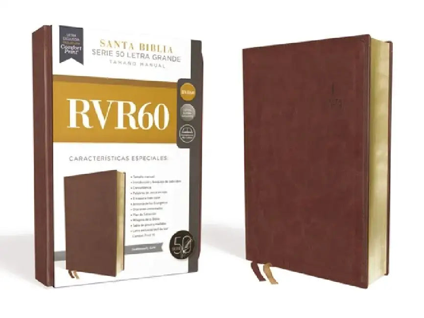 Rvr60 Santa Biblia Serie 50 Letra Grande, Tamaño Manual, Leathersoft, Café by Rvr 1960- Reina Valera 1960