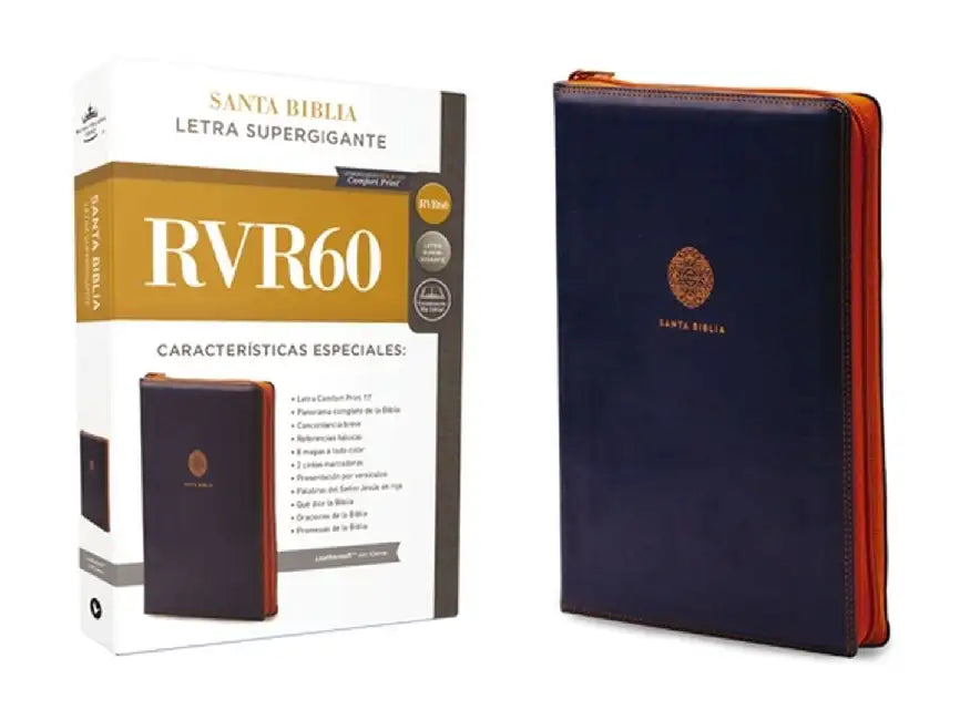 Rvr60 Santa Biblia Letra Supergigante, Leathersoft C/Cierre, Azul by Rvr 1960- Reina Valera 1960