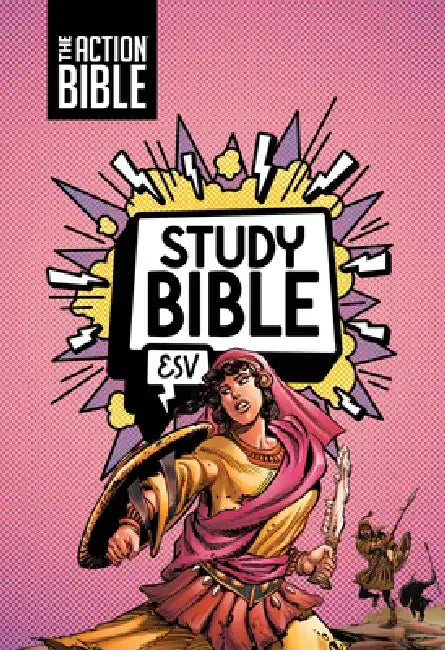 The Action Bible Study Bible Esv, Leathersoft, Pink, Full Color by David C Cook